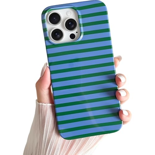 Coque iPhone 15 Pro Max TPU souple rayures horizontales vert bleu pour fille