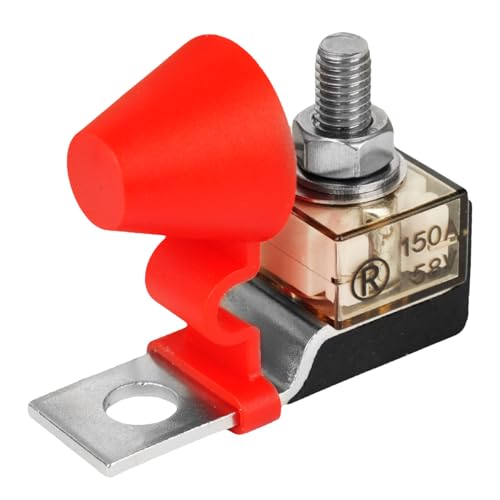Terminal Fuse Block 150AMP with Insulating Cover 58V DC Maximum Single Stud 5/16(M8) Compact Marine Rated Battery Fuse IP66 Waterproof Fuse Holder for Automotive RV Boat Truck