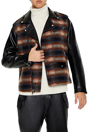 Forever 21 Men's Plaid Faux Leather Moto Jacket