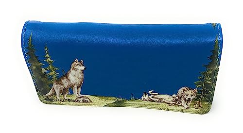 Shag Wear Wolf Pack Howling at the Moon Large Wallet for Women and Teen Girls Vegan Faux Leather Blue 7"2
