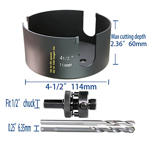 Plg2Supt 4-1/2 Inch Dia Deep Carbide Tipped Hole Saw, 2.36” Cutting Depth For Multiple Material Hardy Plank Mdf Wall Tile 10X More Cuts 5X More Faster #TOP5
