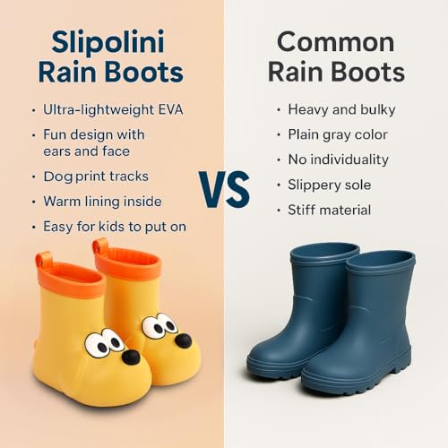 Toddler Rain Boots – Premium Rubber Kids Rain Boots for Boys & Girls with Non-Slip Soles – Children's EVA Outdoor Shoes - Beige Doggy Paw Design4