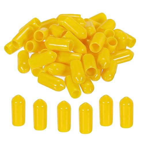 sourcing map 50 Stück Gummi Endkappen 6 mm PVC Vinyl Kunststoff Schutzkappen Abdeckung für Schrauben Bolzen Gewinde Metallstäbe Elektrokabeln Drahtseile Bowdenzug Rund Rohr Zaunpfosten, Gelb