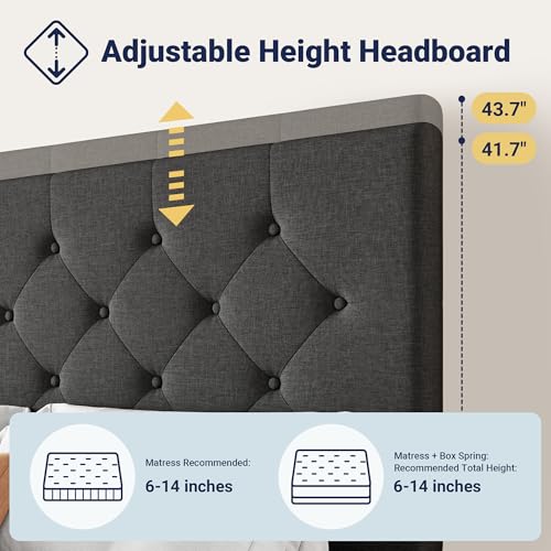 Image of Allewie Upholstered King Size Platform Bed Frame with 4 Storage Drawers and Headboard, Diamond Stitched Button Tufted, Mattress Foundation with Wooden Slats Support, No Box Spring Needed, Dark Grey