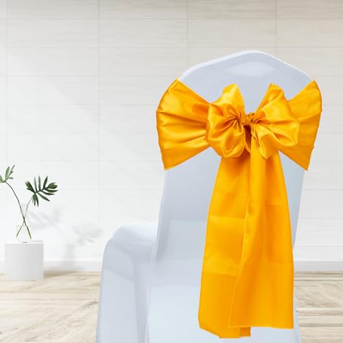 12 Pack Yellow Gold Satin Table Runner 12 x 108 Inches Long, Bright Satin Silky Smooth Table Decor for Birthday Party Decorations Wedding Banquets by FYNITE - Used condition - Image 6