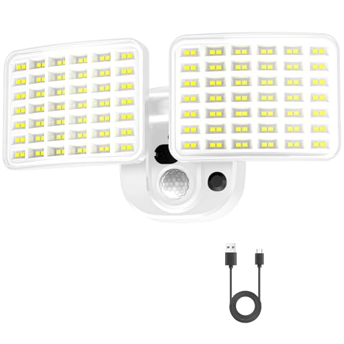 Rechargeable Battery Motion Light, 2500LM & 4000LM Dual Modes Battery Powered Motion Sensor Lights, USB Charging Wireless Flood Light, LED Outdoor Security Lights for Garage,Yard,Porch,Shed, White