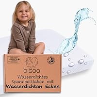 Bisoo Bettlaken für Kinderbett, 50 x 80 / 50 x 83 cm, Spannbettlaken, vollständig wasserdicht, Spannbettlaken, Baumwolle, OekoTex-zertifiziert, Weiß, 80 x 50 / 83 x 50 cm