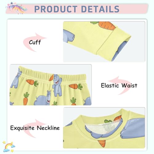 Pajama Sets Long Sleeve Happy Hippo and Carrots Soft Comfy Sleepwear 2 Piece PJS 3-8T4