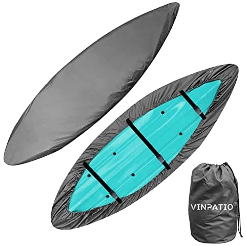 VINPATIO 600D Kayak Cover 11-13 ft Canoe Cover Paddle Board Cover Kayak Covers for Outdoor Storage, Waterproof UV Protection Dust Boat Cover for Kayak Fishing Boat Canoe, Grey Cover