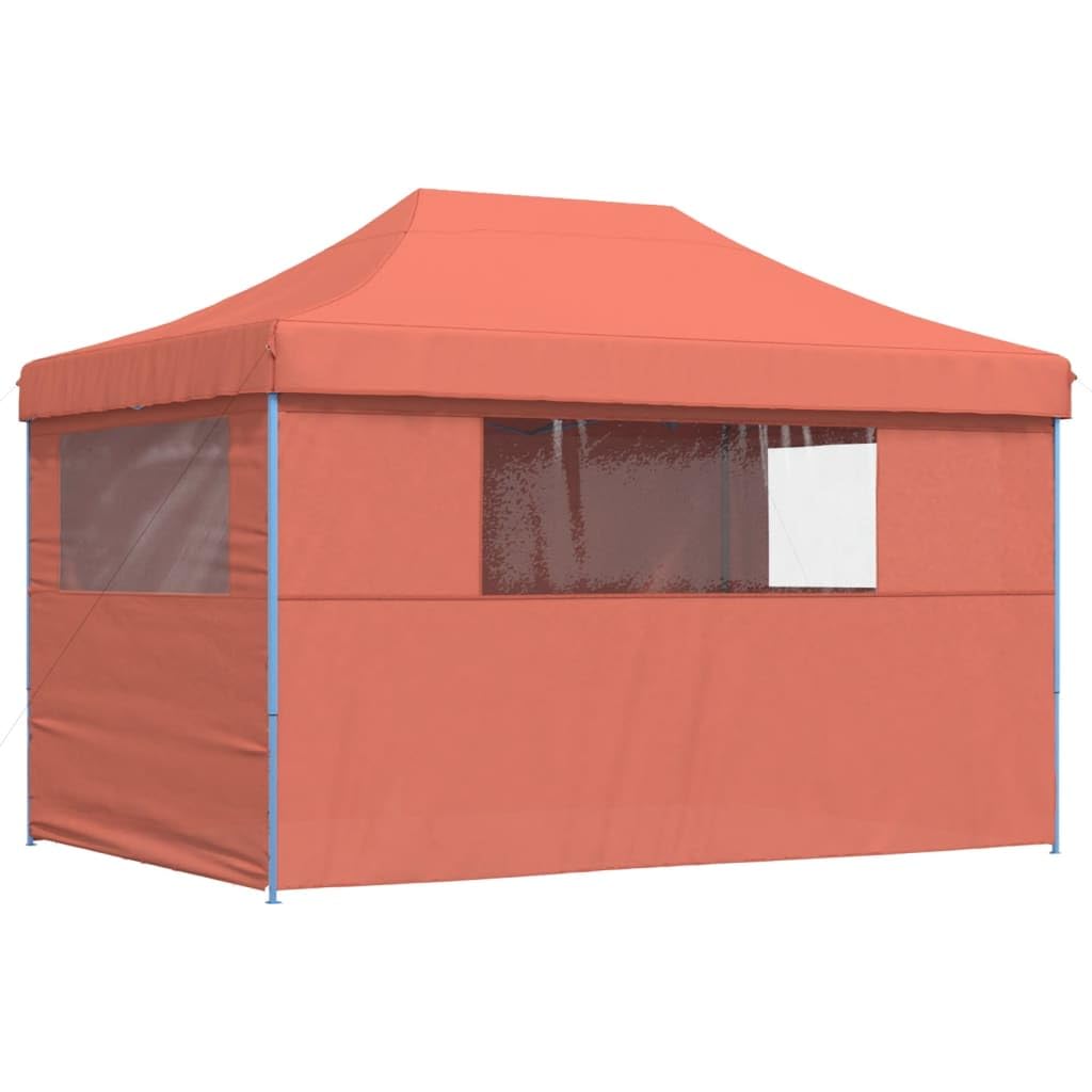 Markiza Pop-up 4 ścianki terakota 410 x 279 x 315 cm | Dach z tkaniny Oxford z powłoką PCW, przezroczyste okna, wejście z zamkiem błyskawicznym, rama stalowa