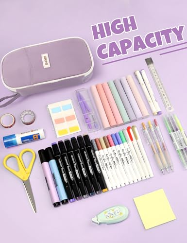 Image of SUNEE Cute Pencil Case, Aesthetic Pen Pouch, Colored Large Pencil Bag with Zipper, Kawaii Stationery Storage and Organizer, School Supplies for Teen and Adult Girls, Purple