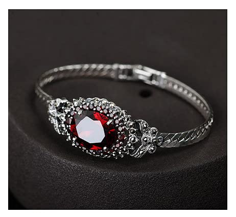 Pulseras para mujer cadena de plata 925 gema roja zircon brazalete plata ley mujer de 7.2 pulgadas