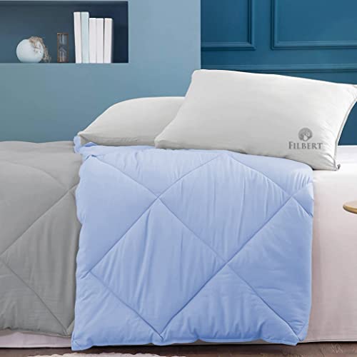 Image of Filbert - Single Bed Comforter for Winter 300 GSM Reversible Microfiber Soft & Cozy Diamond Stitch Quilt (60 inch x 90 inch Inches /152cm x 228cm) - Comforter Single Bed|Silver /Sky Blue