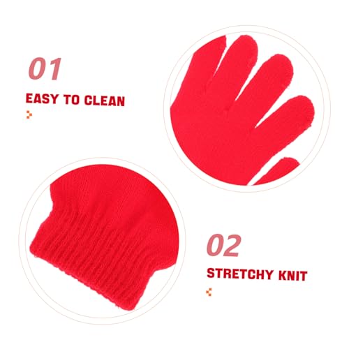Warm Full Finger Gloves Knitted Solid Color for Autumn Winter Fits Ages for and School Bus Wait Red3