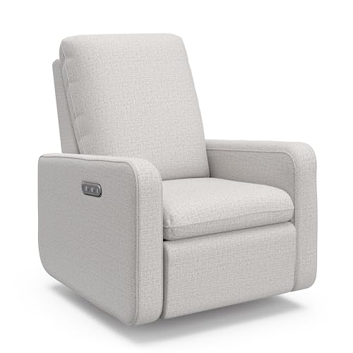 Image of Graco Teddi Power Recliner Swivel Glider, Electronic Power Recline, Oeko-TEX 100 Certified, USB-A & USB-C Charger, Premium Cushioning & Comfort - (Steel Basketweave)
