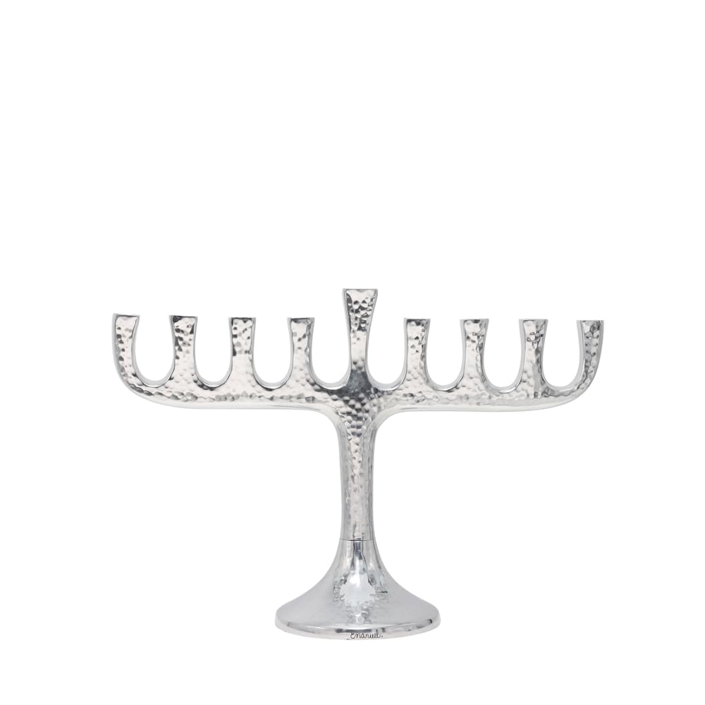 Yair Emanuel Hanukkah Menorah 9 Branch Hammered Aluminum Modern Chanukah Chanukia 7.5 Inch Judaica Decor Hannukah Gift HHB-1