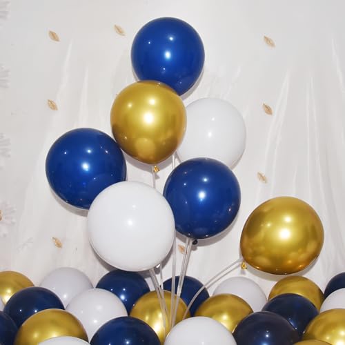 Image of 200 Pcs Navy Blue Gold and White Balloons 12 Inch Latex Metallic Chrome Balloon Arch Garland Kit for Birthday Wedding Bridal Baby Shower Supplies Graduation Party Decorations