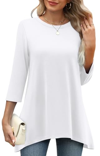 Image of OFEEFAN Tunic Tops for Women Loose Fit Dressy 3 /4 Length Sleeve Womens Tops with Asymmetrical Hem S-4XL