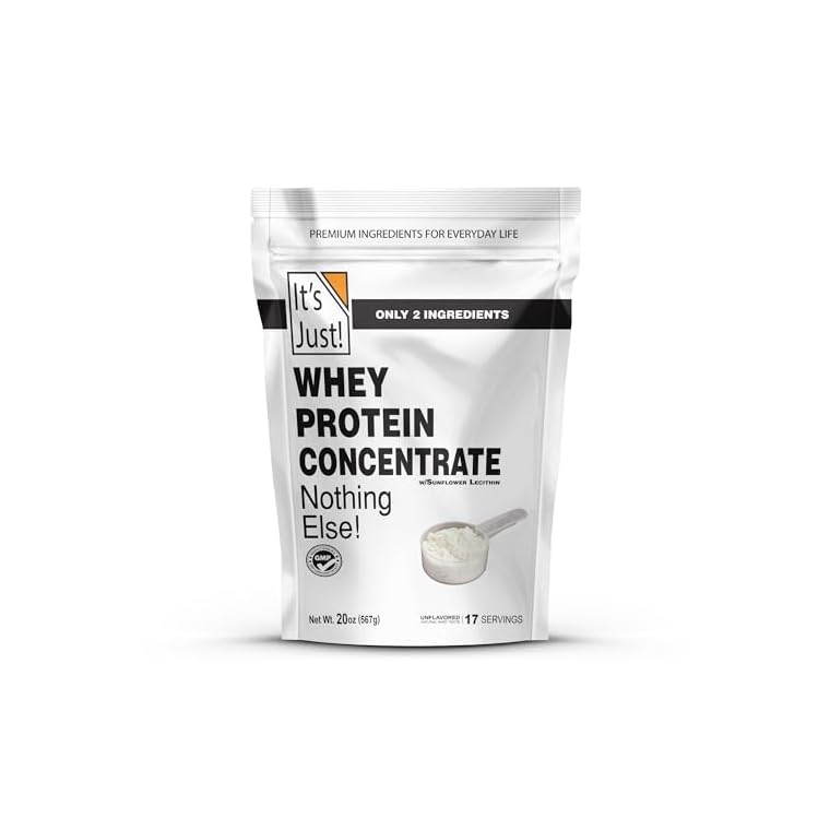 It's Just! - 100% Whey Protein Concentrate, Made in USA, No RBST/rBGH Hormones, Premium WPC-80, No Added Flavors or Artificial Sweeteners (1.25 Pound, Unflavored)