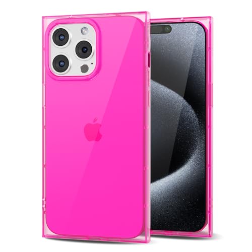 Svanove for iPhone 15 Pro Clear Case Rectangle Edge, Transparent Aesthetic Trendy Girly Neon Bright Silicone Rubber Phone Case for Women, Thin Slim TPU Bumper Protective Cover, Hot Pink