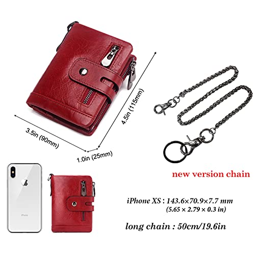 Image of boshiho Genuine Leather Bifold Chain Wallet for Men RFID Blocking | Heavy Duty Steel Anti-Theft Chain & 2 Zipper Coin Purse. Perfect for Bikers, Daily Commute, Gift for Dad /Husband