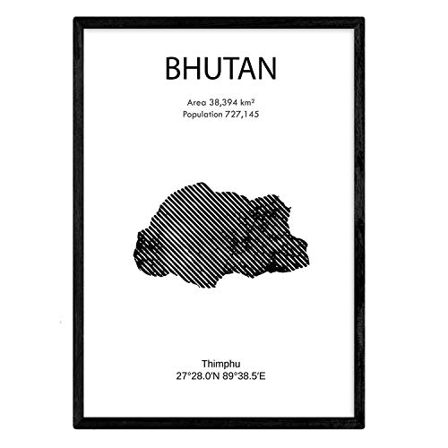 Nacnic Affiche du Bhoutan. Feuilles de pays et continents. format A3