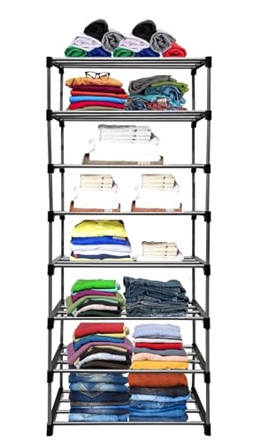Image of CMerchants Multipurpose Collapsible Metal Shelf Wardrobe 7 Layer (Black)
