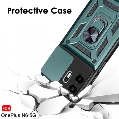 Image of TheGiftKart Tough Armor Bumper Back Cover Case for OnePlus N6 5G | Sliding Camera Cover, Kickstand & Ring Holder | 360 Degree Protection Back Case Cover for OnePlus N6 5G (PC & TPU, Green)