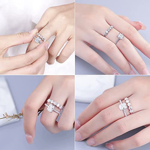 Moosea 2Ct Radiant Cut Moissanite Rings For Women, D Color Vvs1 Clarity Lab Created Diamond Rings 14K White Gold Vermeil Double Claw Moissanite Anniversary Rings For Her Wedding Rings For Women #TOP4