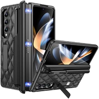 Doeshine for Samsung Z Fold 4 case with Kickstand & S Pen Holder & Tempered Glass Screen Protector, Hinge Protection, Shockproof Fully Protection Leather Case for Samsung Galaxy Z Fold 4 (Black)