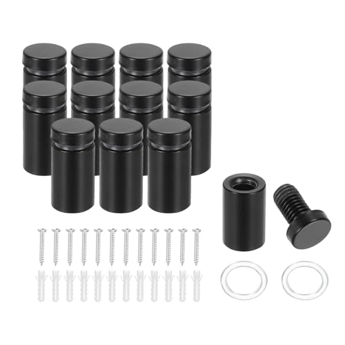 Image of PATIKIL 5 /8 inch x 1.2 inch Standoff Screws, 12 Pack Stainless Steel Wall Mount Sign Standoffs Mounting Hardware Advertising Nail for Hanging Acrylic Picture Frame, Black