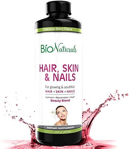 Bio Naturals Hair Skin & Nails Liquid Vitamins | 100% Natural Supplement with 5000 mcg of Biotin | 8X More Absorption ● Beauty Blend ● Longer Hair, Glowing Skin & Stronger Nails - 16 oz