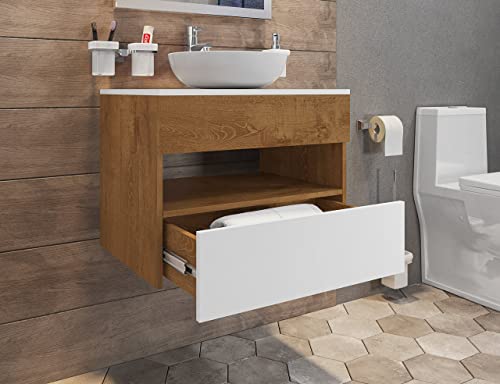 Gabinete Armario Banheiro Bali com 1 Gaveta e Cuba Venus Naturale/branco