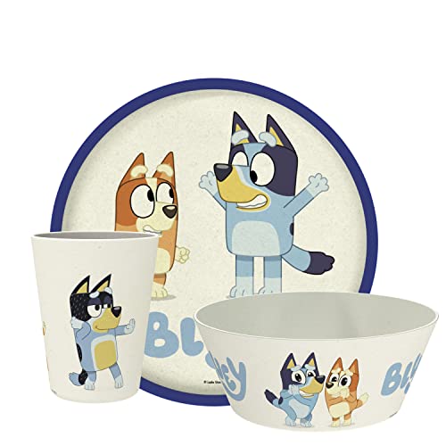 Image of Zak Designs Bluey Kids Dinnerware Set 3 Pieces, Durable and Sustainable Melamine Bamboo Plate, Bowl, and Tumbler are Perfect For Dinner Time With Family (Bluey, Bingo, Bandit, Chilli)
