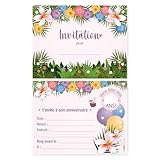 15 French Children's Party Invitations with Envelopes - Birthday Invitation Card - Size 5.5 x 4.25" - Hawaiian Tropical Theme with Flowers and Palm Trees