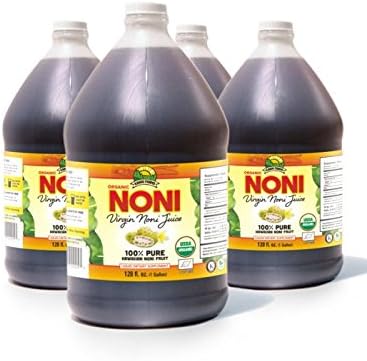 Virgin Noni Juice - 100% Pure Organic Hawaiian Noni Juice - 4 Pack of Gallon Jugs (128oz Each)