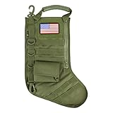 OSAGE RIVER Tactical Christmas Stocking with USA Patch, Handle, MOLLE Webbing, Zip Pocket, Christmas Stocking Gift for Patriotic Firefighter Army Police Veteran, OD Green