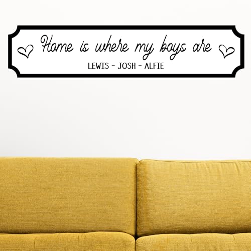 Personalised Our Family 'Home Is Where' Street Sign Plaque - Custom Names Wall Decor Gift | Boy Family, Girls Family, My Kids Street Sign Home Gift (Boys, MDF Wood - Small 29cm x 6.3cm) - Image 3