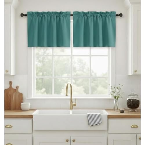 NICETOWN Kitchen Curtains for Small Windows - Blackout Thermal Insulated Functional Rod Pocket Top Home Christmas Decor Curtain Tiers for Basement/Lof