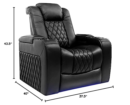 Image of Valencia Tuscany Home Theater Seat - Nappa Leather Power Recliner with Cool Gel Memory Foam, USB-C /A Charging, RGB LED Lights, Adjustable Lumbar & Headrest (Single Recliner,Black)