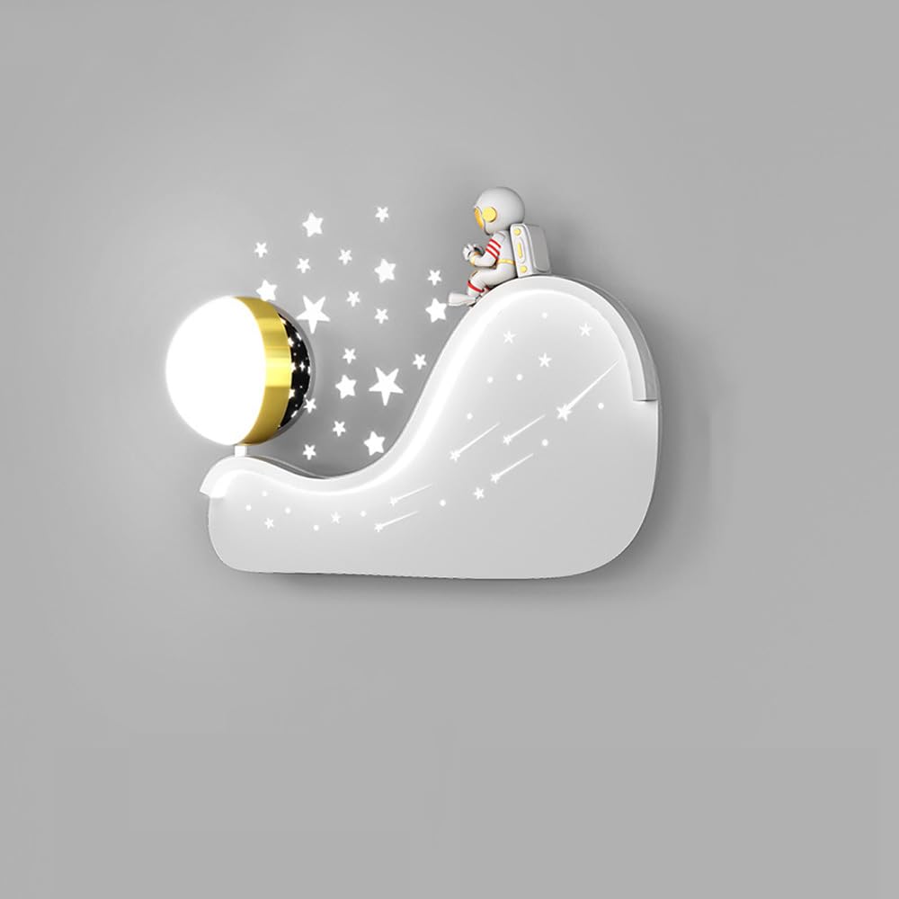 SXSCARKX Kids Wall Light Decor Astronaut Modern Luxury Dimmable LED Sconce Projection Stars Starry Night White Bedside Mounted Lamp For Children Bedroom Nursery
