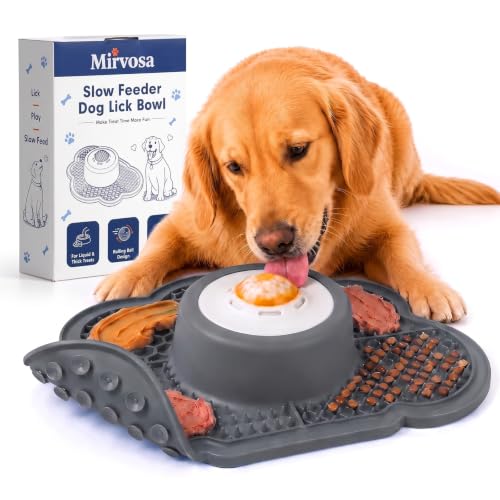 Image of Anti-Slip Slow Feeder Dog Bowl and Lick Mat with Rolling Ball