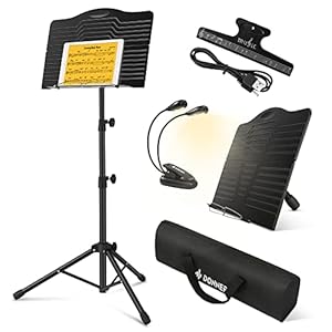 Donner Sheet Music Stand Foldable Travel Metal Stand Adjustable DMS-1 with Carrying Bag, Rotating Chargeable Music Light…