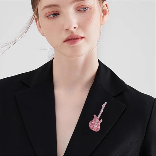 Image of Cute Guitar Rhinestones Brooches Pin Unique Colorful Crystal Enamel Brooch for Party Dance Banquet Women Men Fashion Dainty Lapel Pins Suit Shirt Ceremony Clothes Accessories Decor