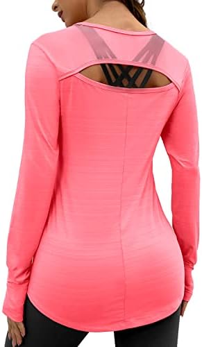 Sanutch Long Sleeve Yoga Top Extra Long Workout Shirts Loose fit Open Back Tops for Women