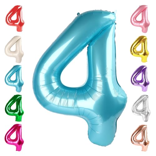 Image of 4 Balloon Numbers Birthday Decorations, 40In Pearl Blue Balloons for Party | Eye-catching Appearance, Perfect Decorative Centerpieces, Convenient Self-sealing Structure, Widely for Various Occasions