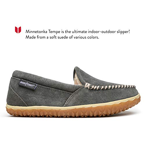 Minnetonka Womens Tempe Moccasin Slippers, Grey, Size 8 #TOP1