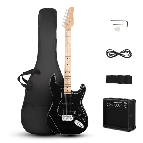 LALAHO Full Size Electric Guitar with 20Watt Amp for Beginners Black