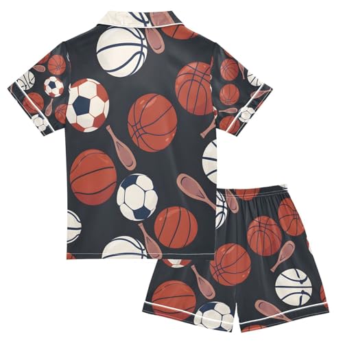 senya Sports Balls A Satin Summer Pajama Sets Silk Short Sleeve Button Down Sleepwear2
