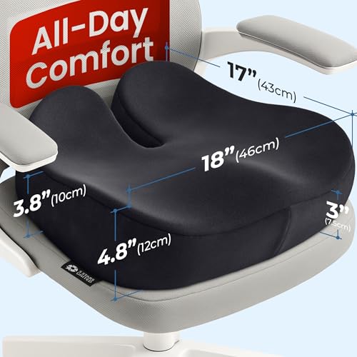 Image of 5 STARS UNITED Seat Cushion - Memory Foam Chair Cushion for Tailbone Pain Relief - Ergonomic Support for Coccyx, Sciatica & Butt - Office, Desk & Gaming Chair, Car Seat, Wheelchair, Black Suede